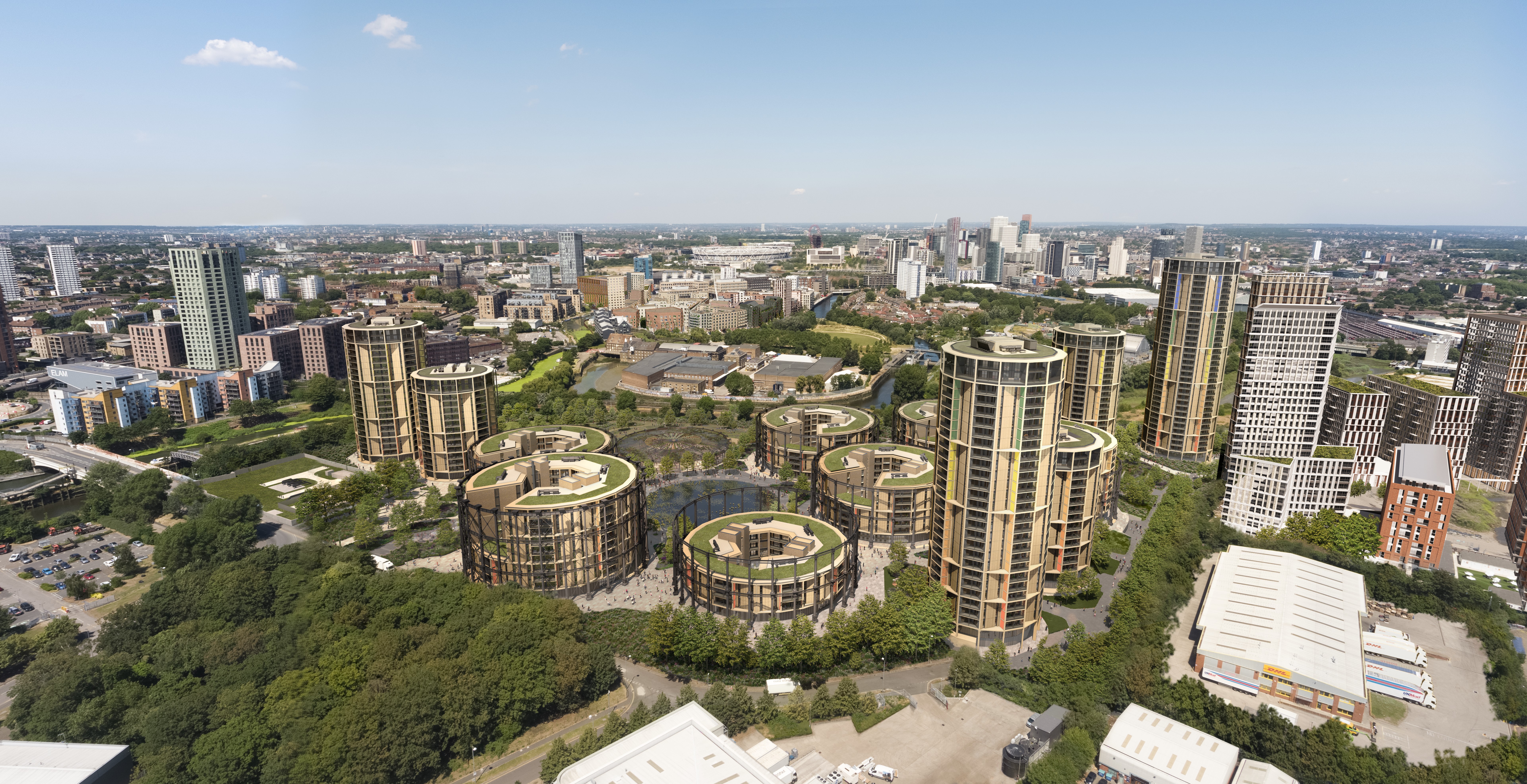 Aerial illustration of Bromley by Bow Berkeley Homes development.
